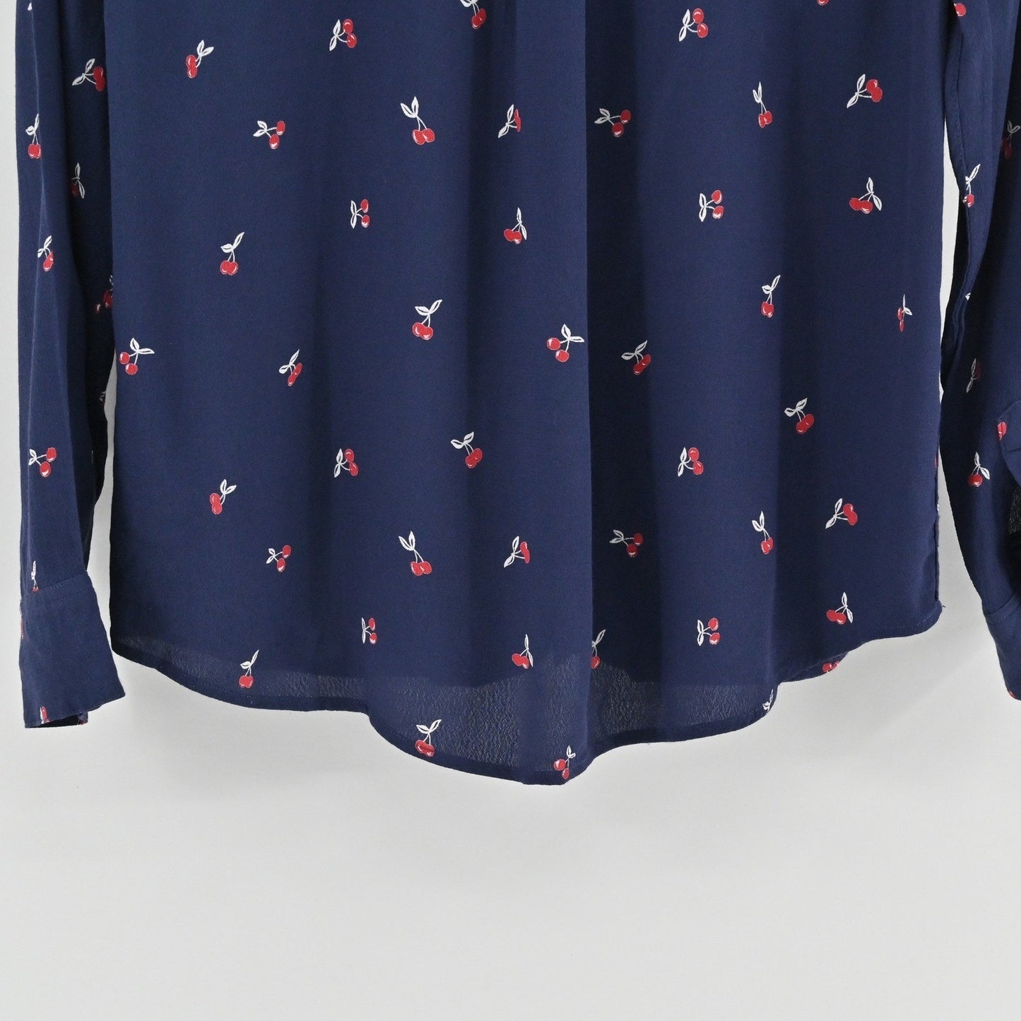 Rails Womens Kate Top Size XS Cherry Print Preppy Button Navy Blue Long Sleeve