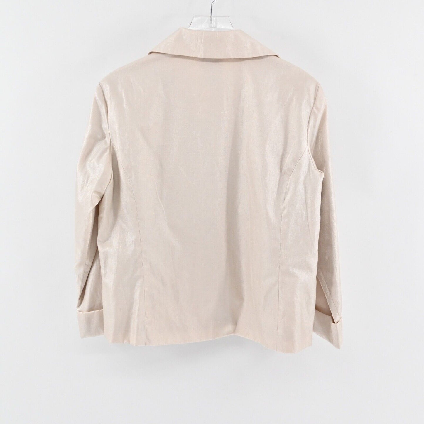 CHICOS Jacket Womens Size L Beige Metallic Cotton Blend Button Front Ailene NEW