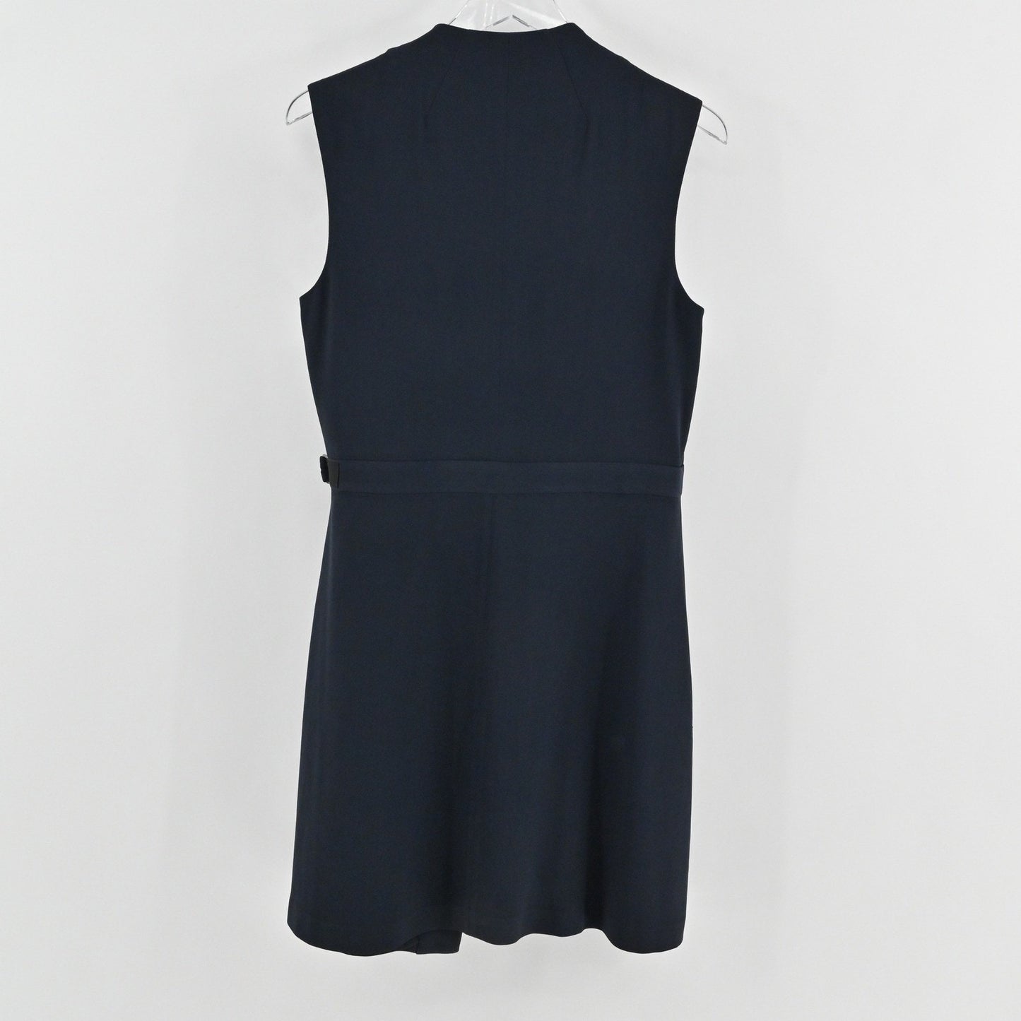 Theory Eldah Sleeveless Wrap Dress Size 10 Wool Navy Blue Quiet Luxury V Neck