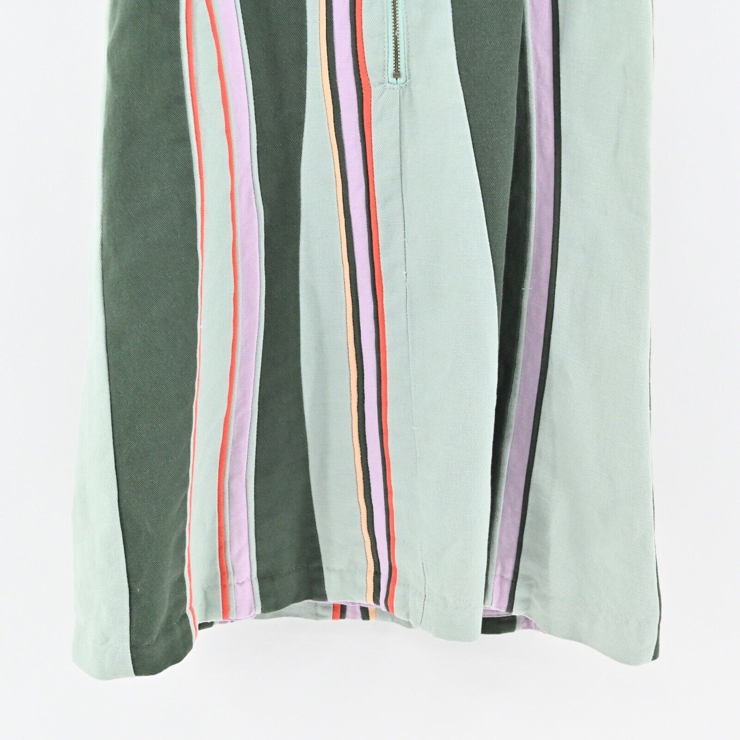 ANTHROPOLOGIE Dress Sz XSP MAEVE Keri A Line Green Stripe Cotton Linen Mini 60s
