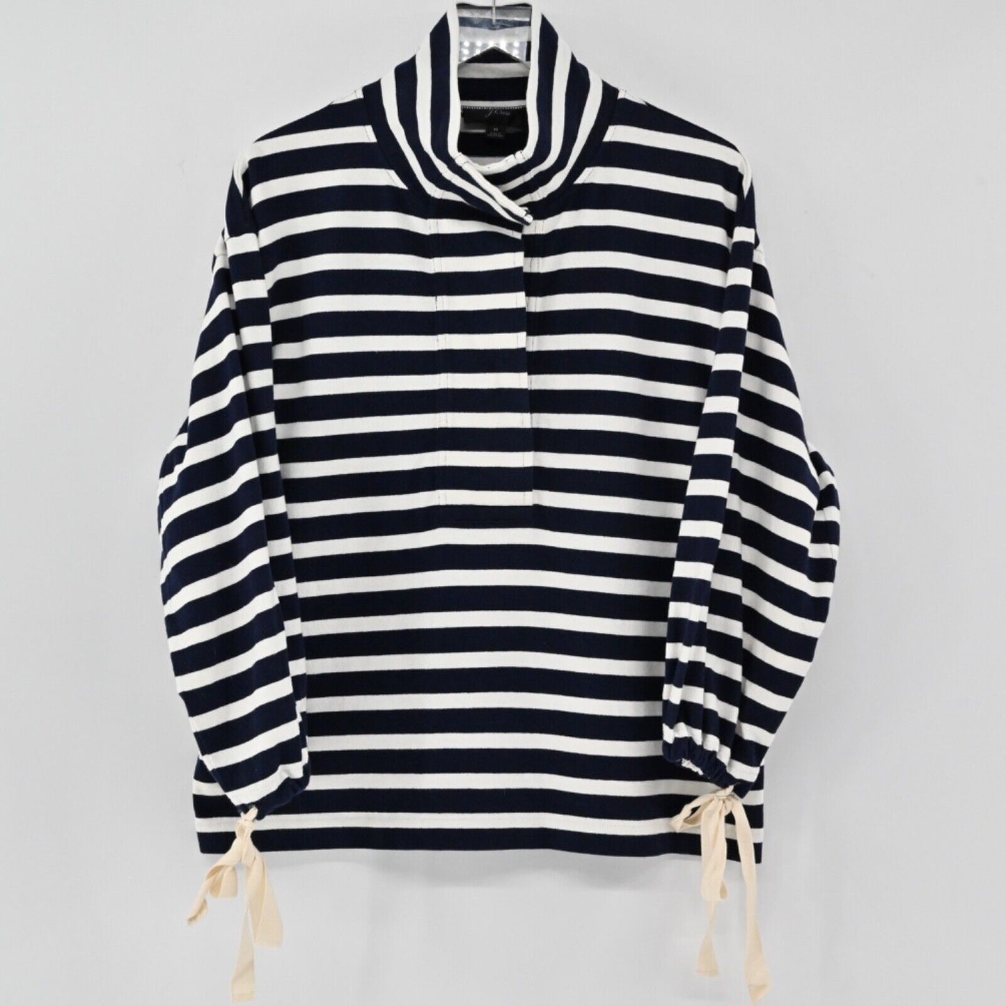 J CREW Sweatshirt Womens Size M Navy Blue White Stripe 100% Cotton Nautical Cape
