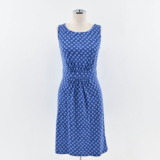 BODEN Dress Sz 2 Blue Floral Cotton Blend Jersey Ruched Knee Length Tank Sheath
