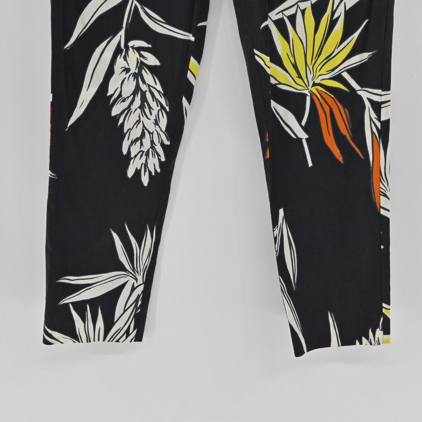 BEATRICE B Pants Women Sz M Black Tropical Floral Cotton Mid Rise Pleated Skinny