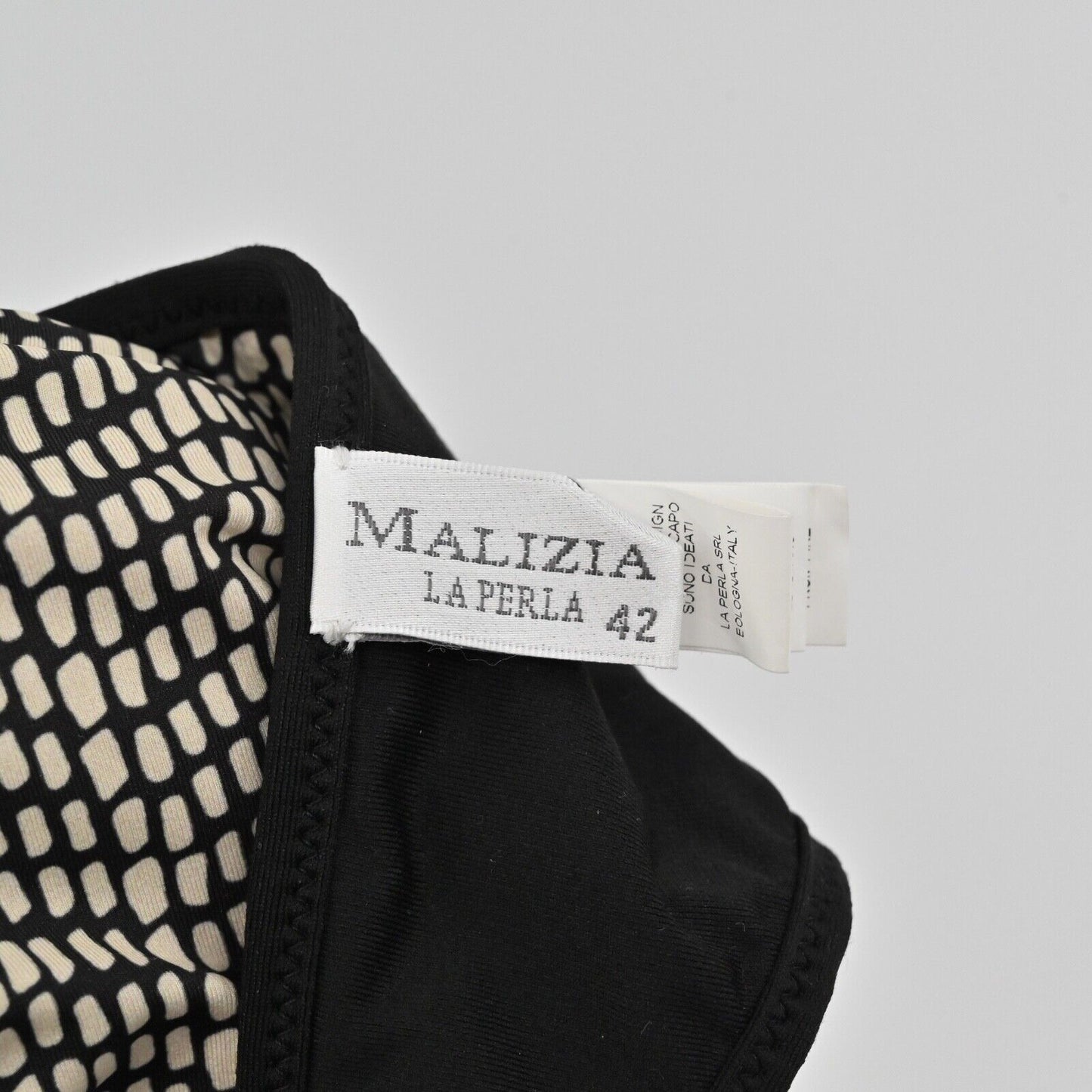 MALIZIA LA PERLA Swimsuit Top Womens Size 6 Black Cream Dot Strapless Bandeau