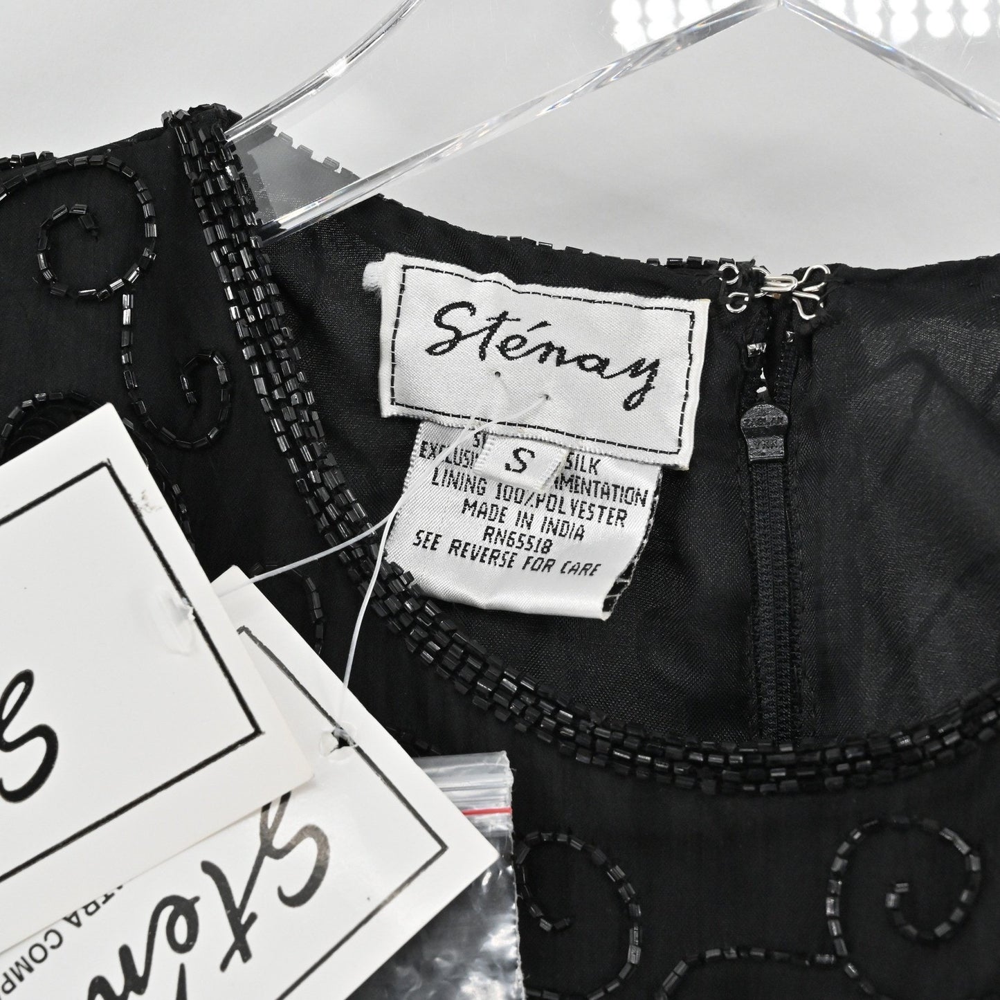 Vtg Stenay Silk Beaded Top Size S Black Sequin Whimsigoth Retro Glam Luxe Blouse