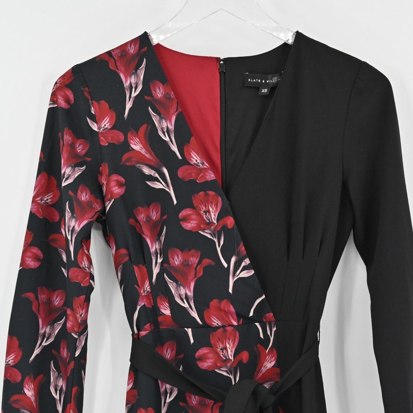 SLATE WILLOW Womens Anissa Wrap Dress Size XS Floral Colorblock Elegant Cocktail