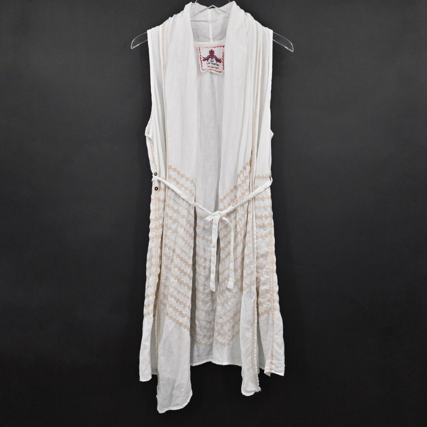 JOHNNY WAS Duster Womens Size OS Longline Embroidered Tie Waist Sleeveless Boho