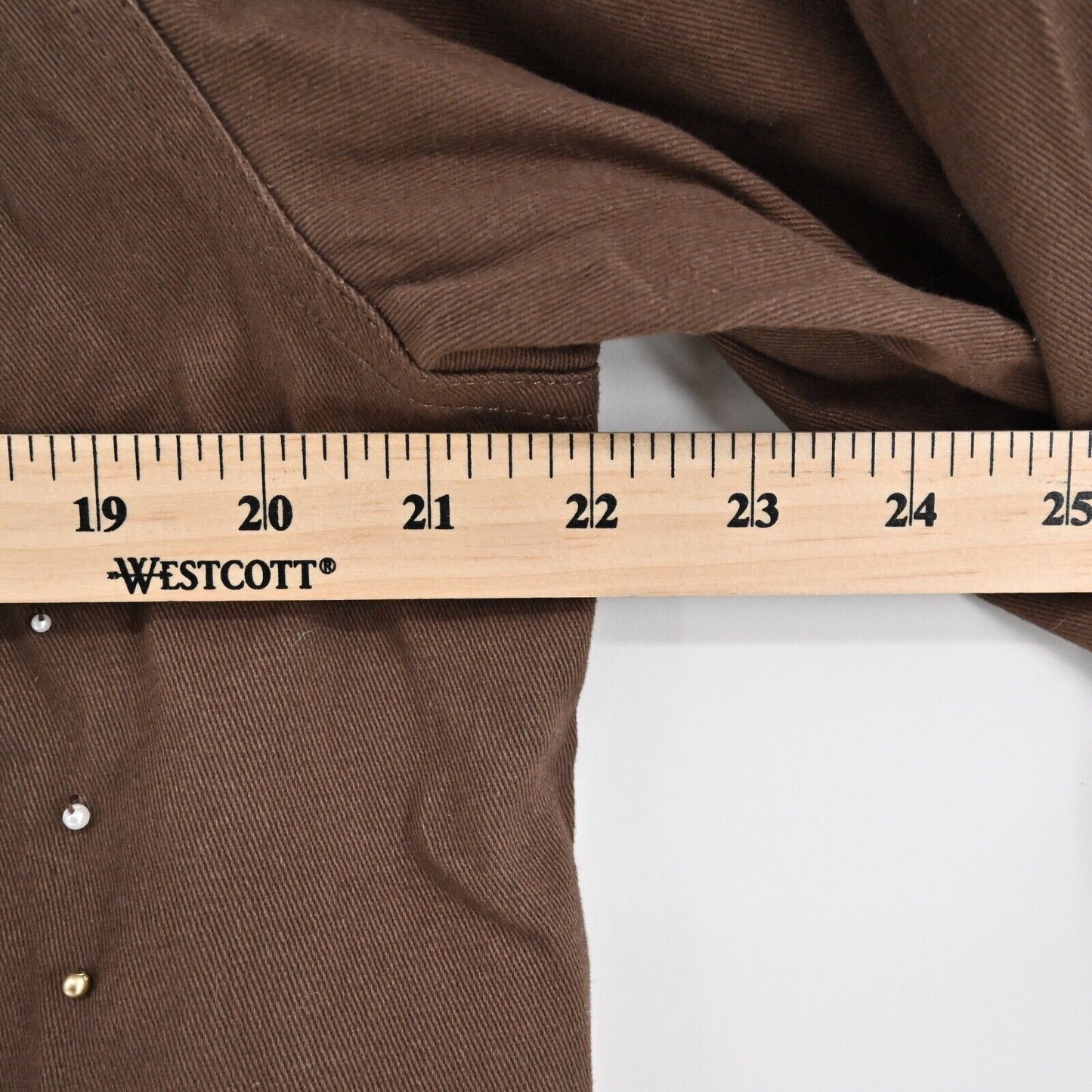 QUACKER FACTORY Denim Jacket Womens Sz M Brown Rhinestone Beaded Blinged Western
