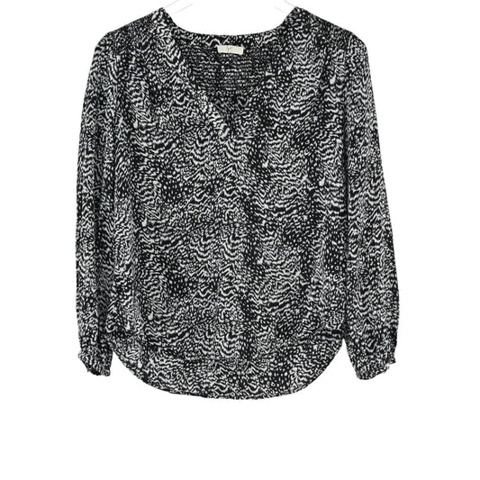 JOIE Top Womens Sz S Padma Silk Brushstroke Animal Print Long Sleeve Black White