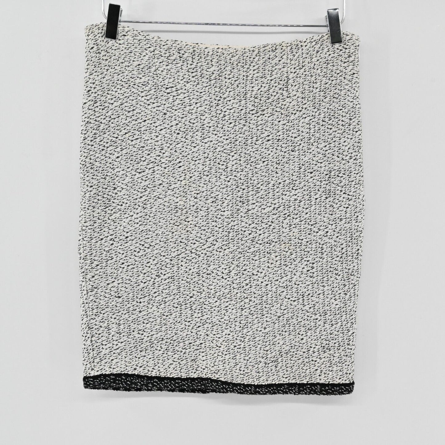 ST JOHN Skirt Sz 8 Wool White Black Contrast Trim Speckled Knit Pencil Capsule