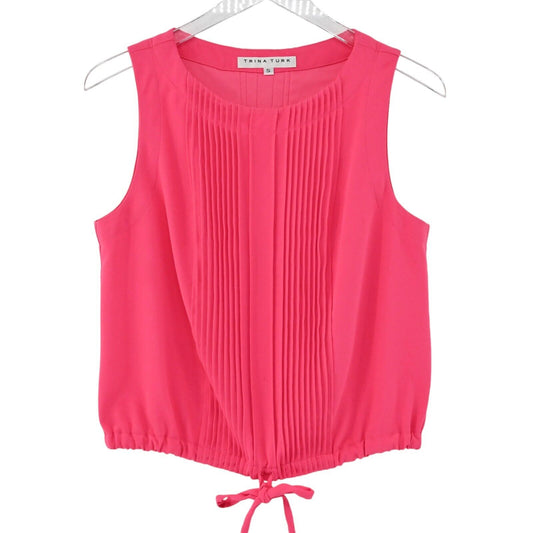 TRINA TURK Top Womens Size S Pleated Sleeveless Hot Pink Tie Front Tank Solid