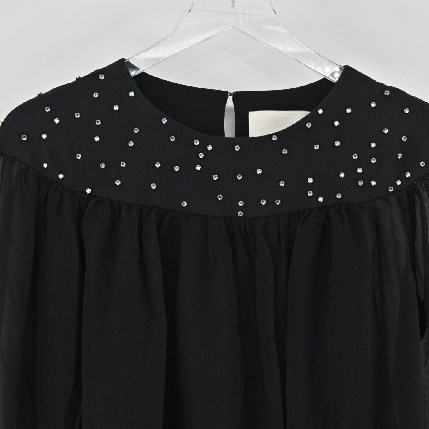 PHILLIP LIM Womens Silk Top Size 6 Black Rhinestone Balloon Sleeve Glam Holiday