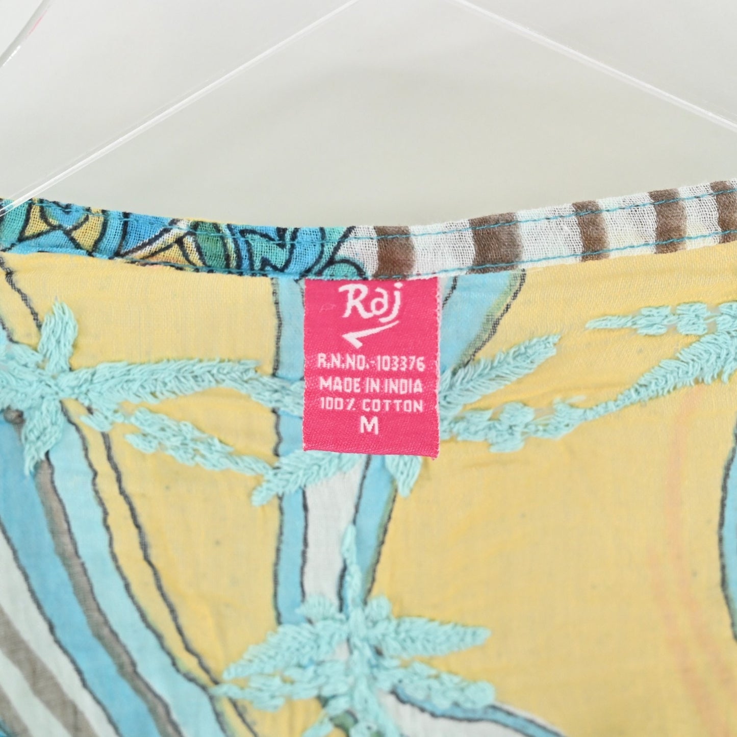 RAJ Tunic Dress Size M Blue Embroidered Printed Cotton Relaxed Fit Bohemian