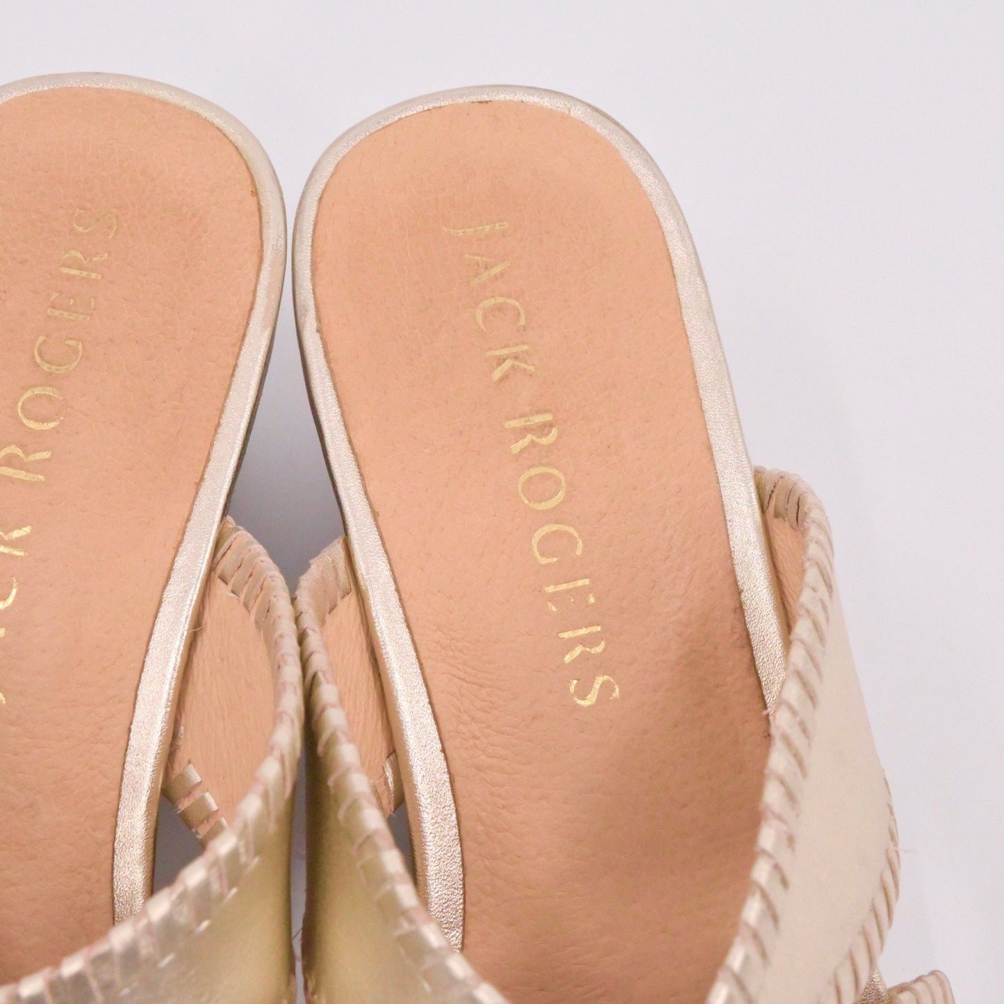 Jack Rogers Womens Jackie Midi Wedges Sandals Sz 8 Gold Metallic Leather Slip On