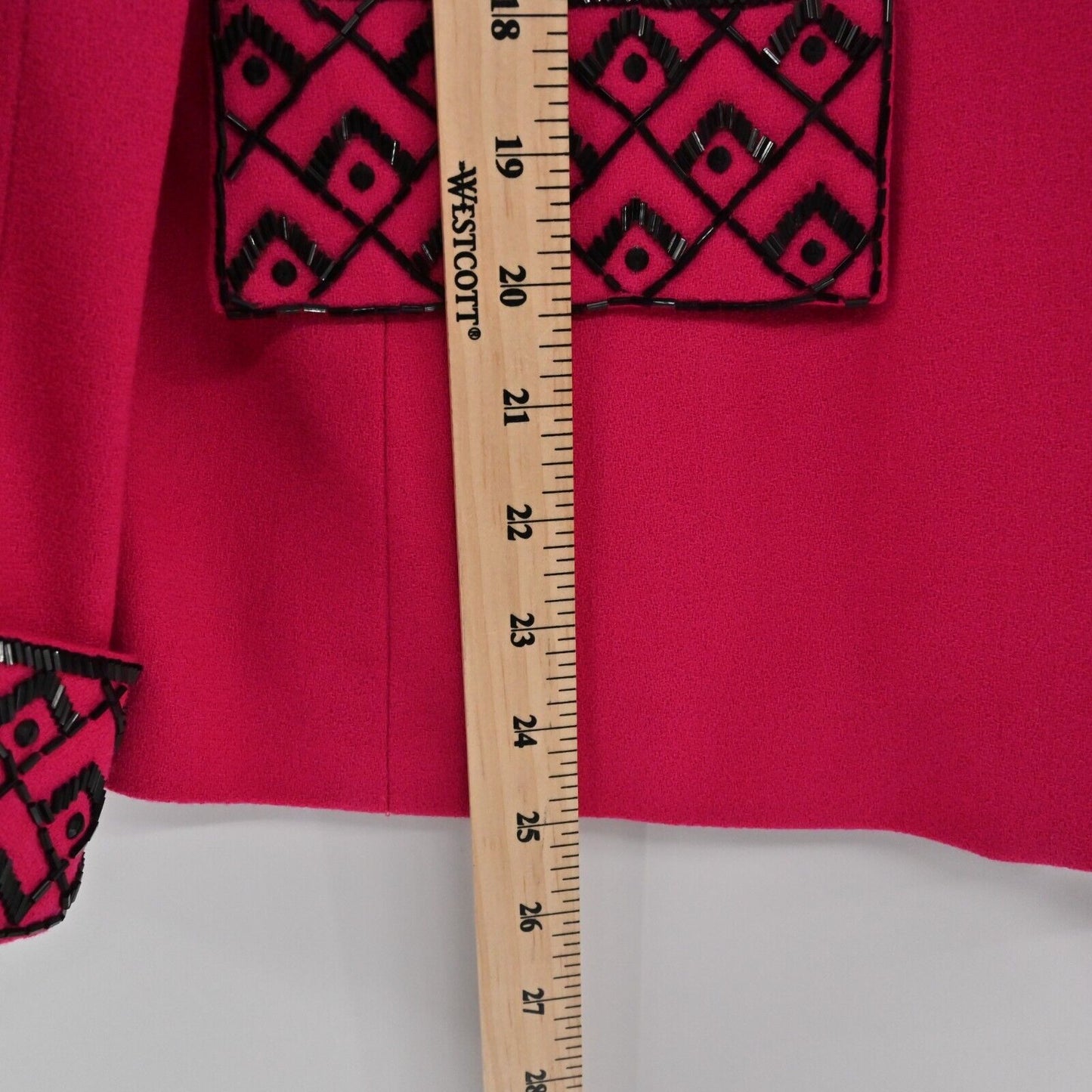 Vtg LILLIE RUBIN Skirt Suit Womens Size 10 Hot Pink Black Beaded 80s