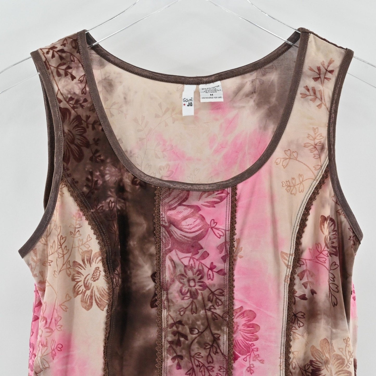 Vtg Y2k Sami Jo Burnout Velvet Top Womens Sz M Corset Floral Brown Pink Tie Dye