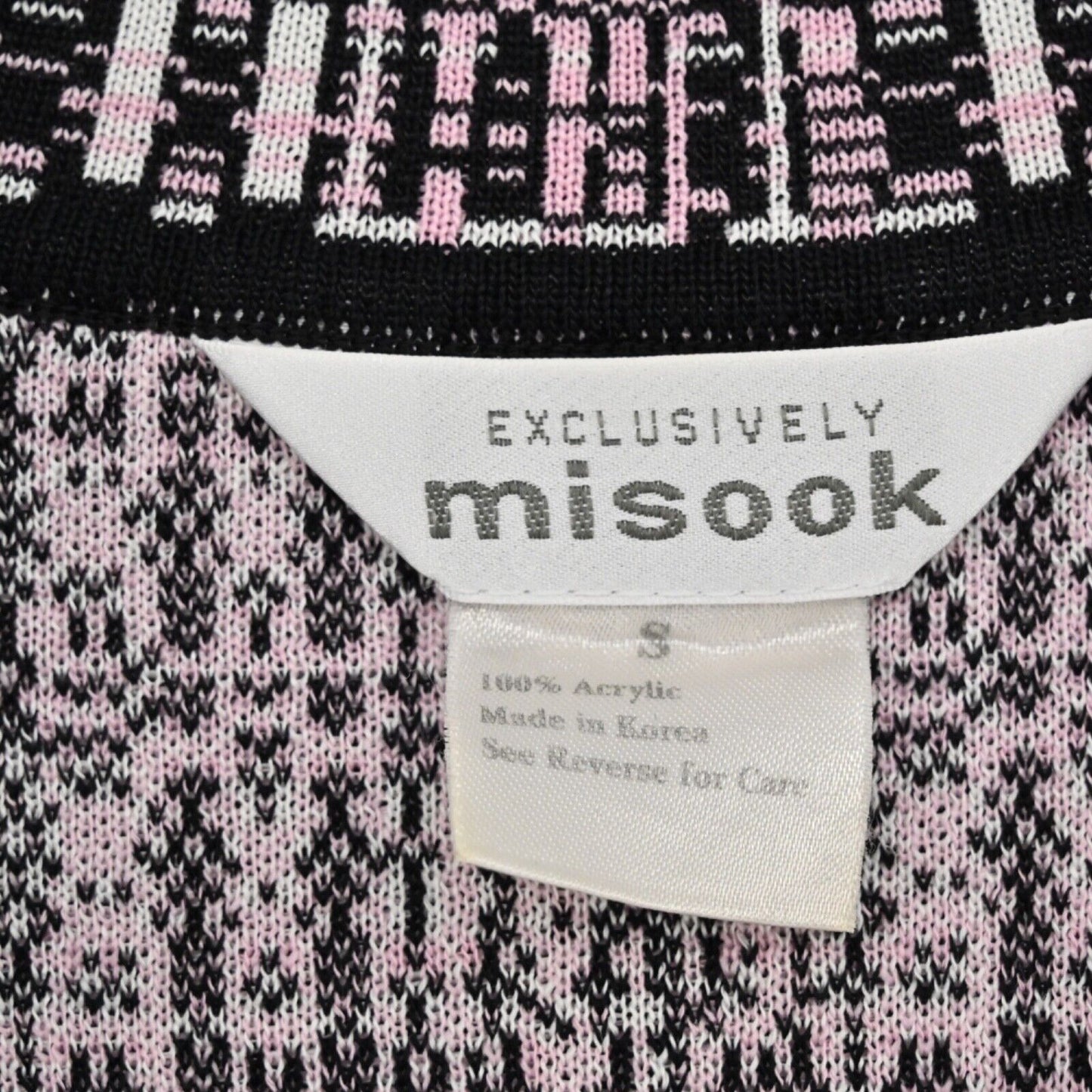 MISOOK Womens Knit Jacket Sz S Blazer Black Pink Print Retro Career Quiet Luxury