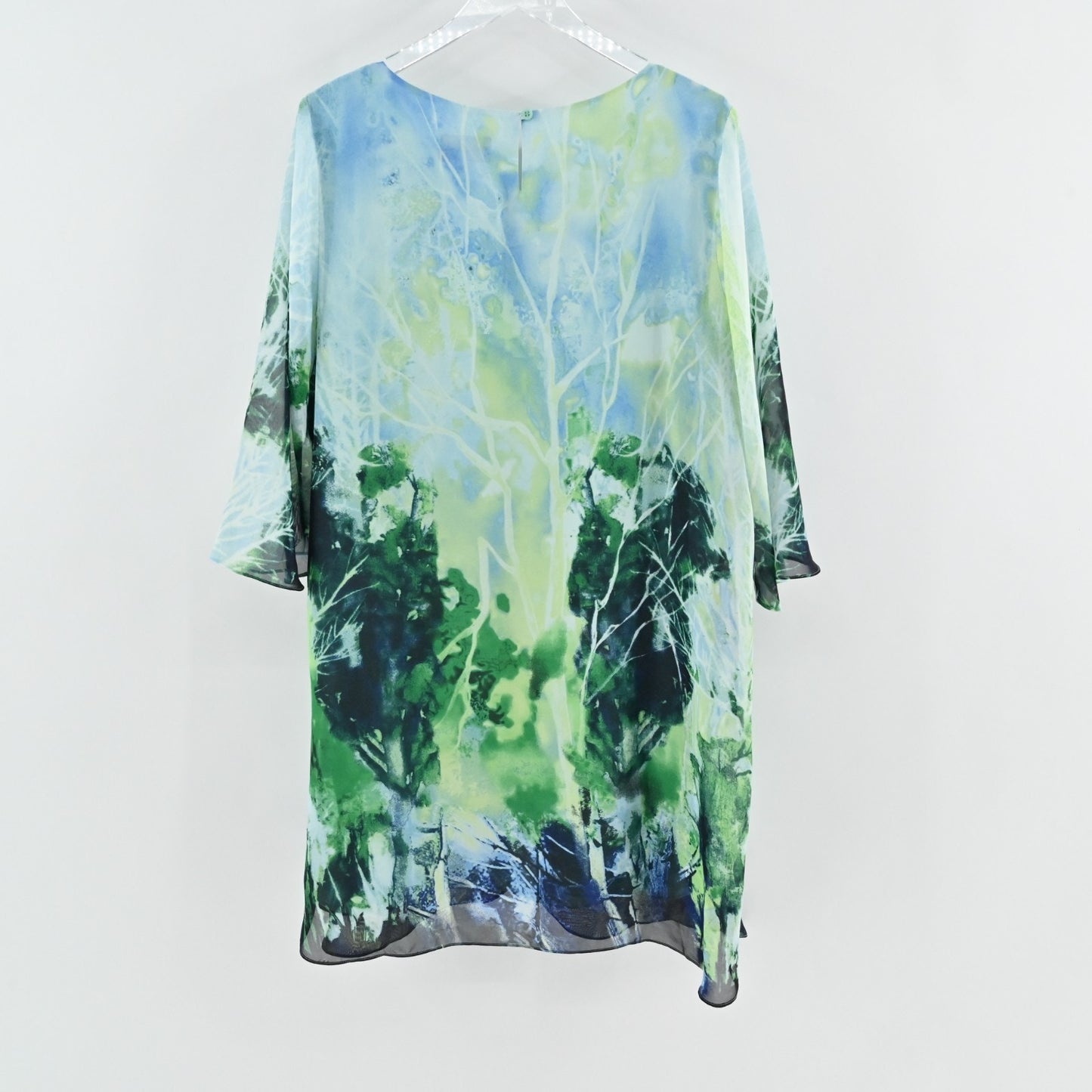 Mark Zunino Womens Chiffon Tunic Top Size L Green Forrest Slit Art Lined Blouse