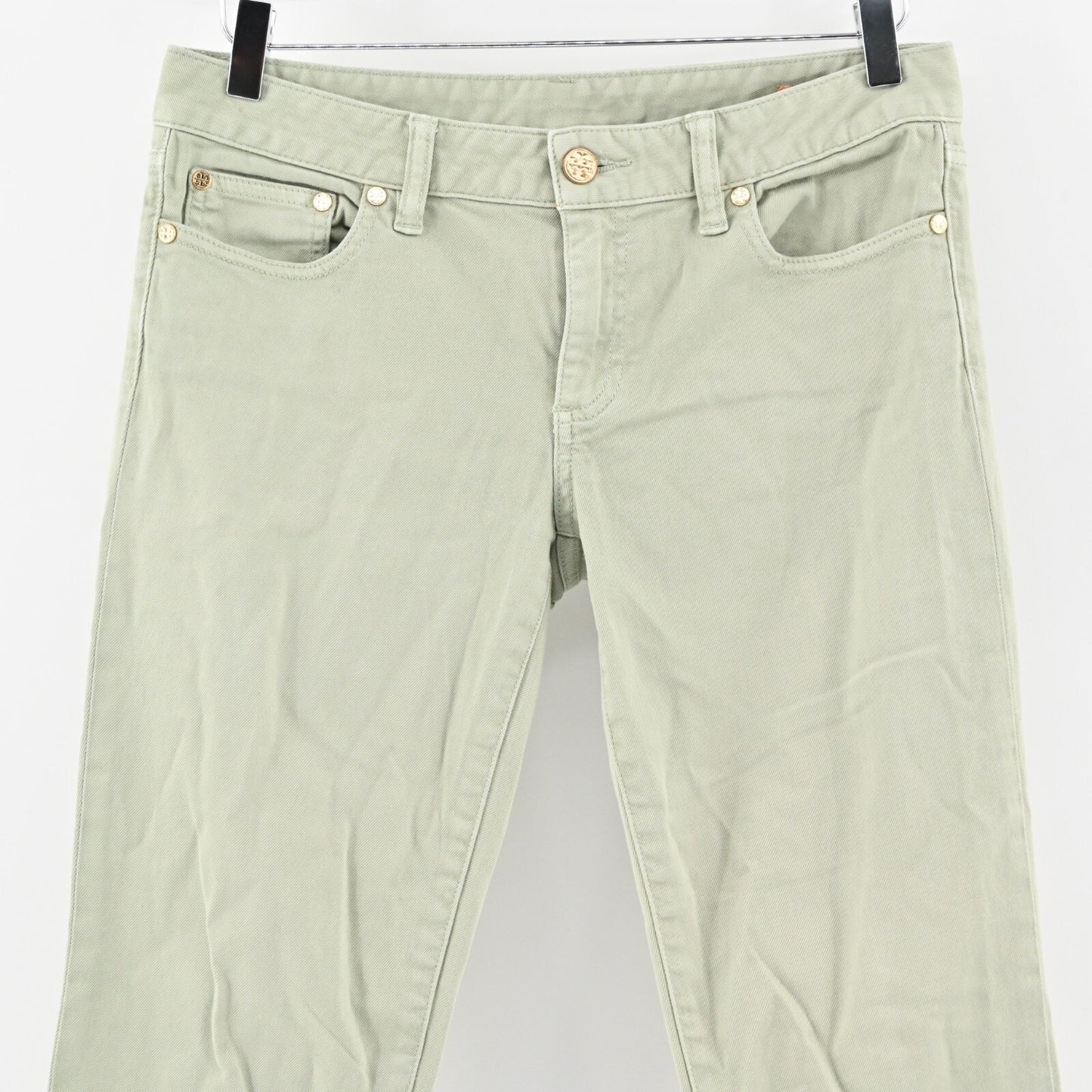 Tory Burch Jeans Womens Size 28 Alexa Cropped Skinny Leg Green Mid Rise Denim