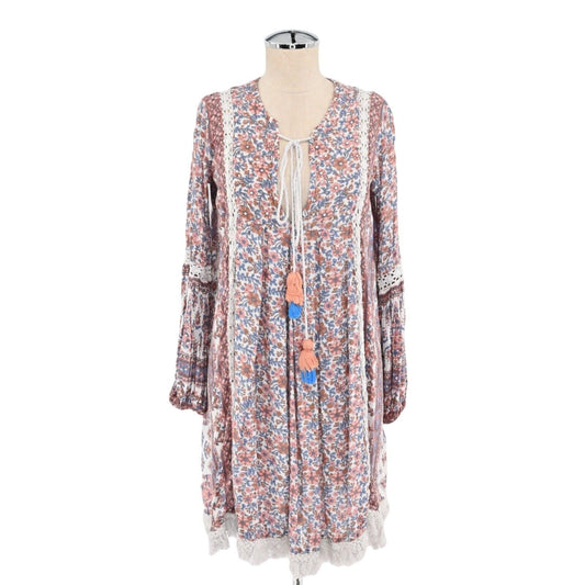 RAGA Dress Womens Size XS Samaira Mini Swing Floral Print Tassel Tie Fringe Trim