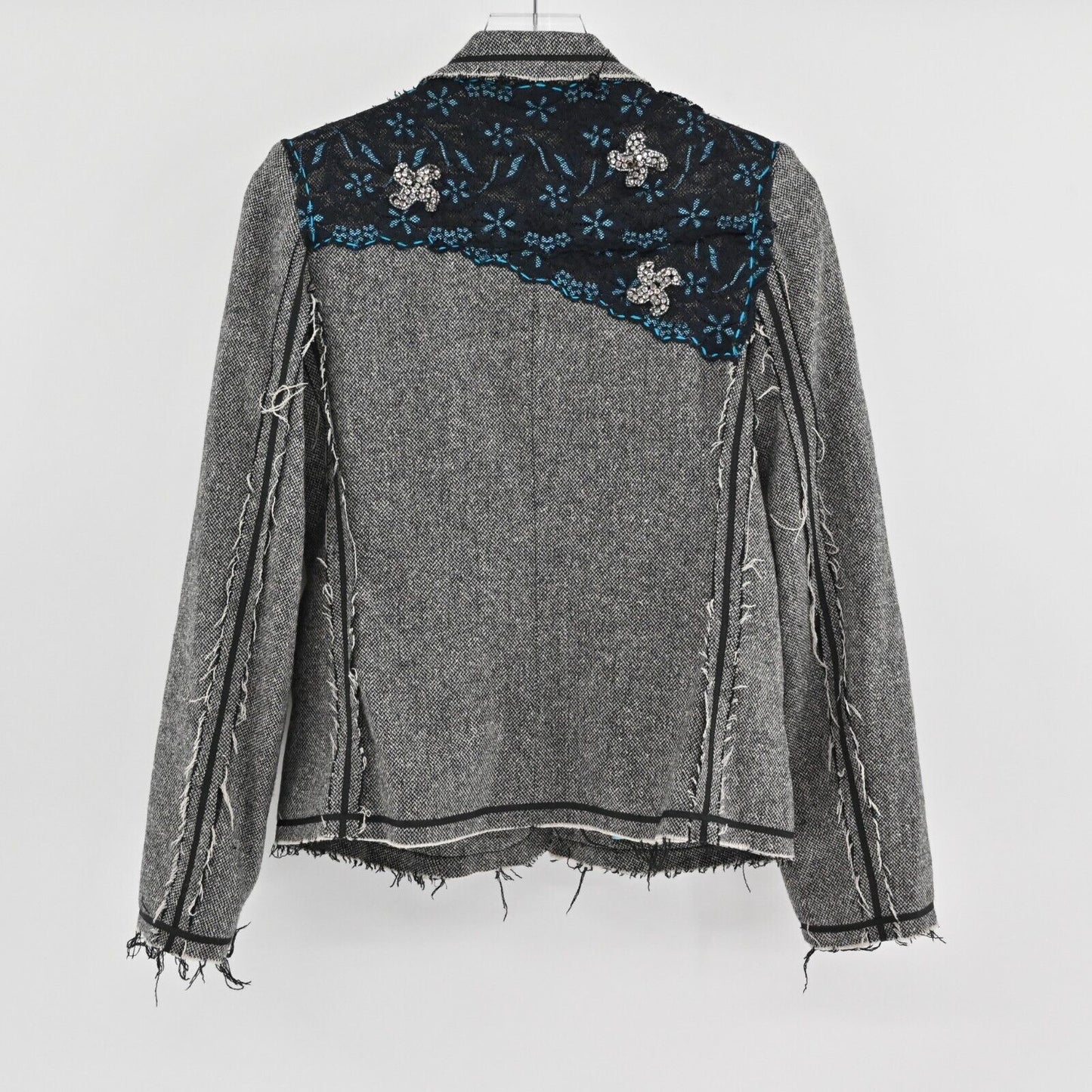 Vtg Blazer Distressed Patchwork Lace Wool Silk Womens Sz L SPY ZONE EXCHANGE 00s