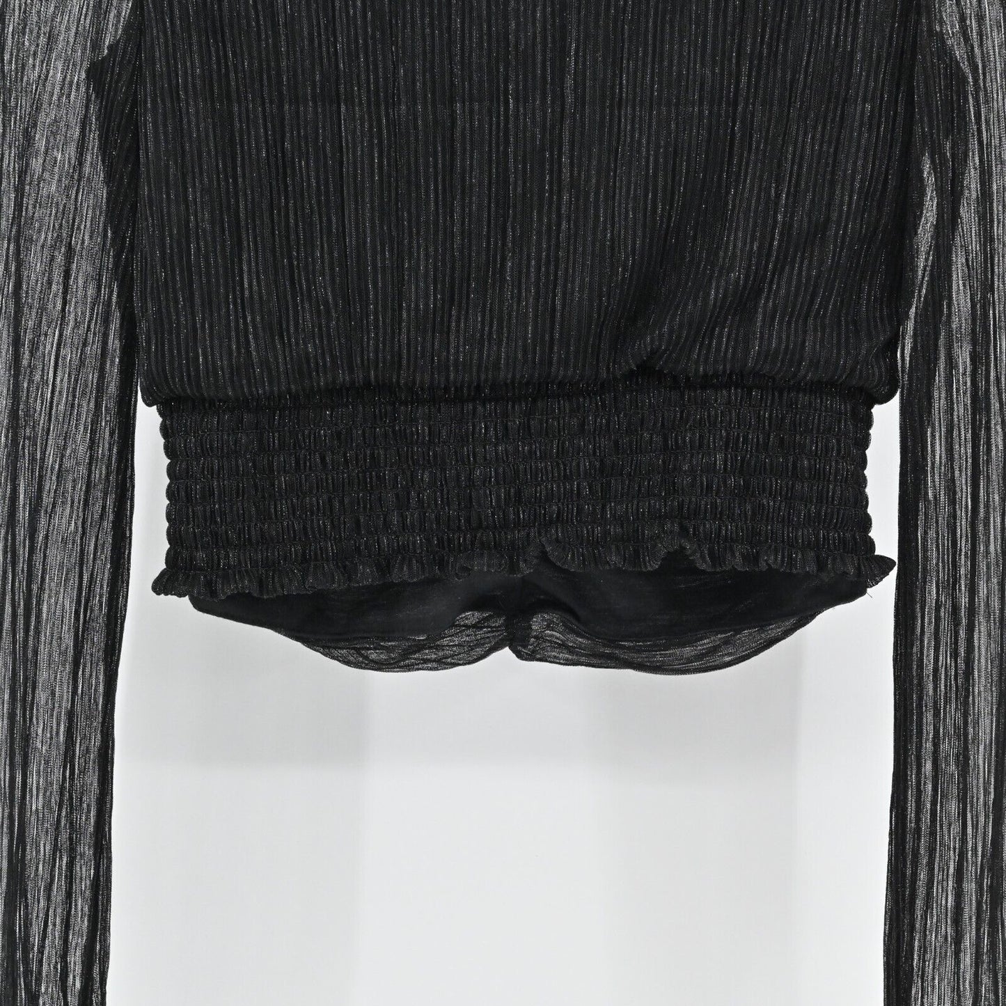 JOIE Top Womens Size S Black Metallic VNeck Gathered Blouse Semi Sheer Sleeves