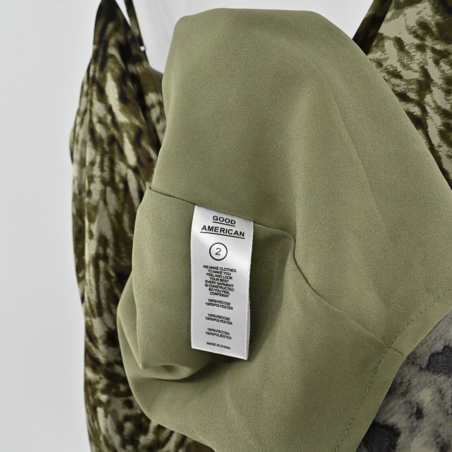 GOOD AMERICAN Dress Womens Size M Jungle Print Cowl Neck Viscose Stretch Midi