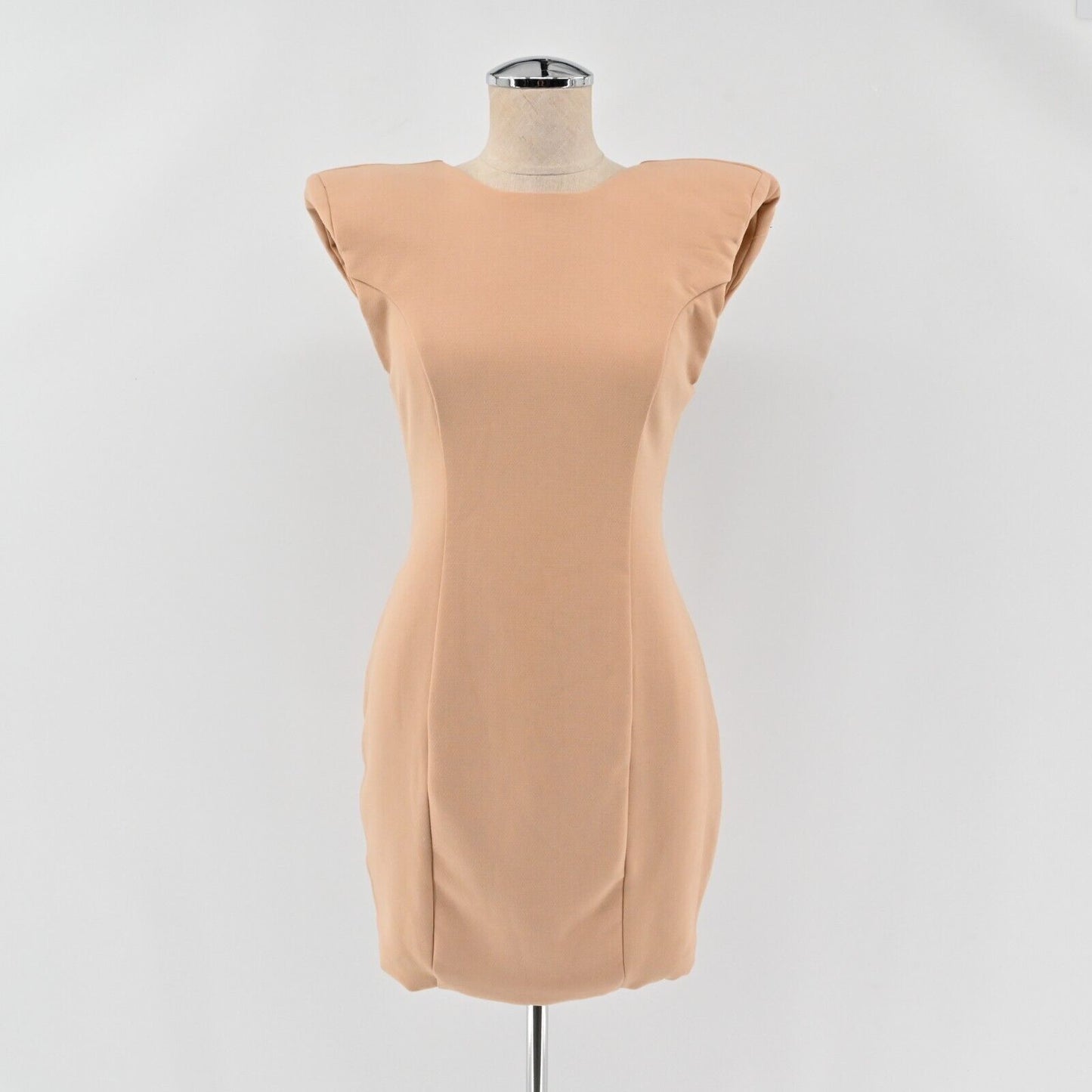 AQUA BY AQUA Dress Womens Size 8 Parnassus Woven Mini Nude Padded Shoulders