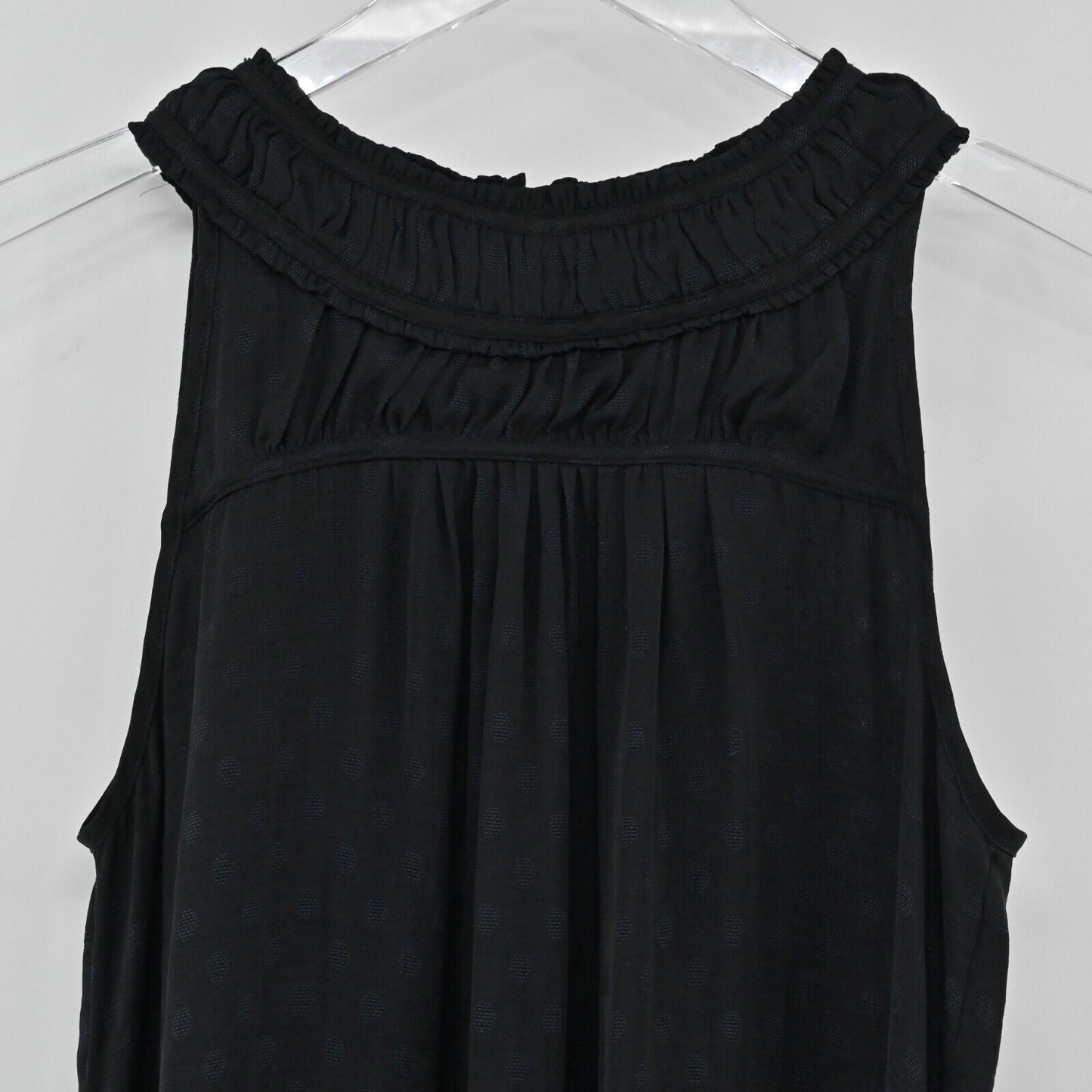 ANTHROPOLOGIE Top Womens Size 2 Clovis Pleated Polka Dot Satin Black Tank MAEVE