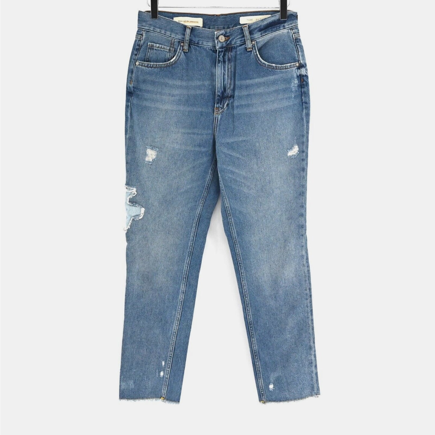ANTHROPOLOGIE Pilcro Letterpress Womens Tilde Jeans Sz 28 High Rise Boho Patch