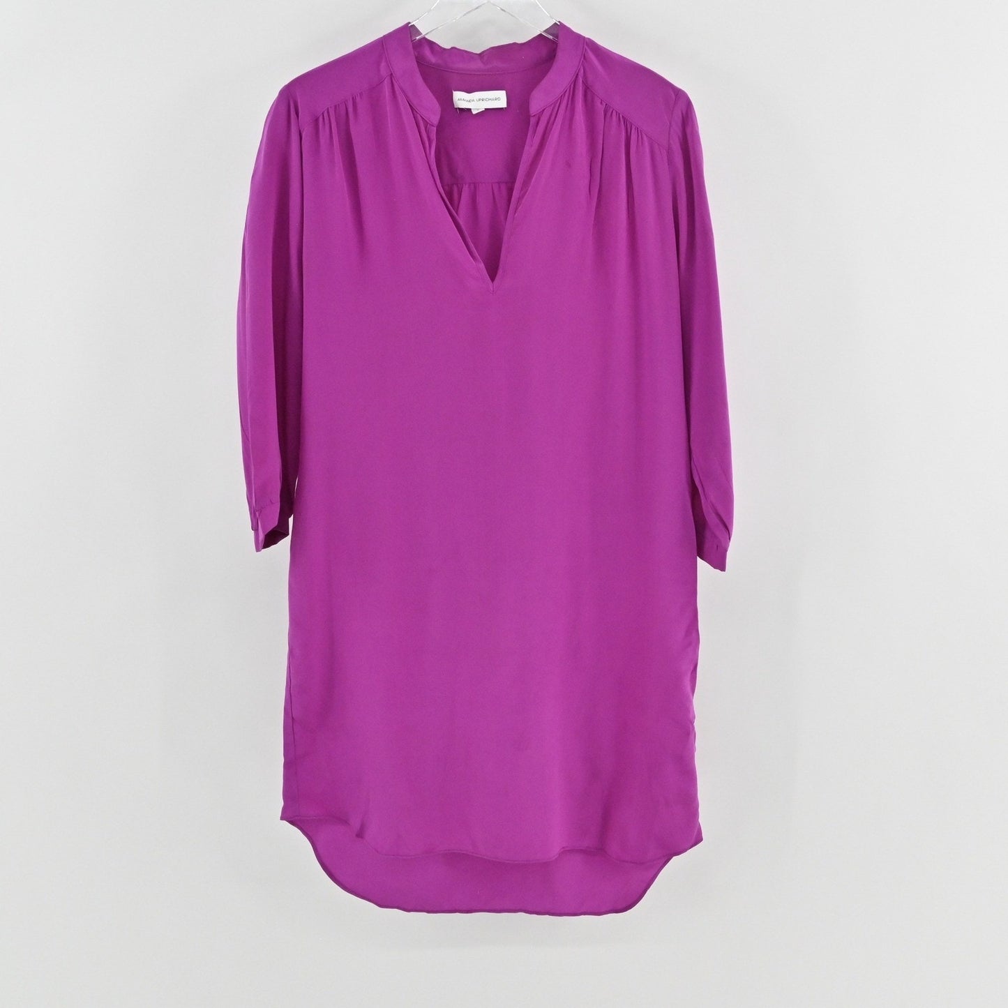Amanda Uprichard Womens Silk Dress S Purple Vibrant Elegant V Neck Long Sleeve