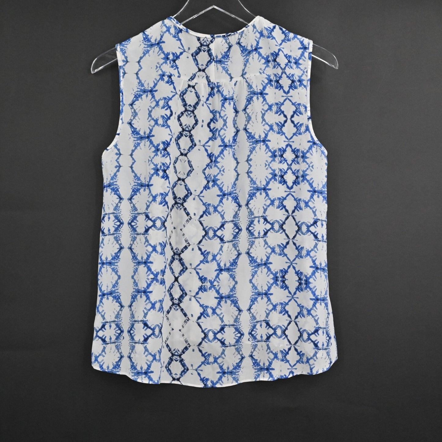 REBECCA TAYLOR Top Womens Sz 4 Exclusive Blue White Print Silk Sleeveless Blouse