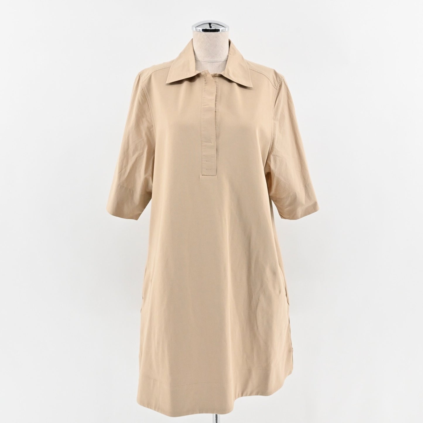 COS Khaki Shirt Dress Size S Open Collar Oversized Shift Casual Neutral Preppy