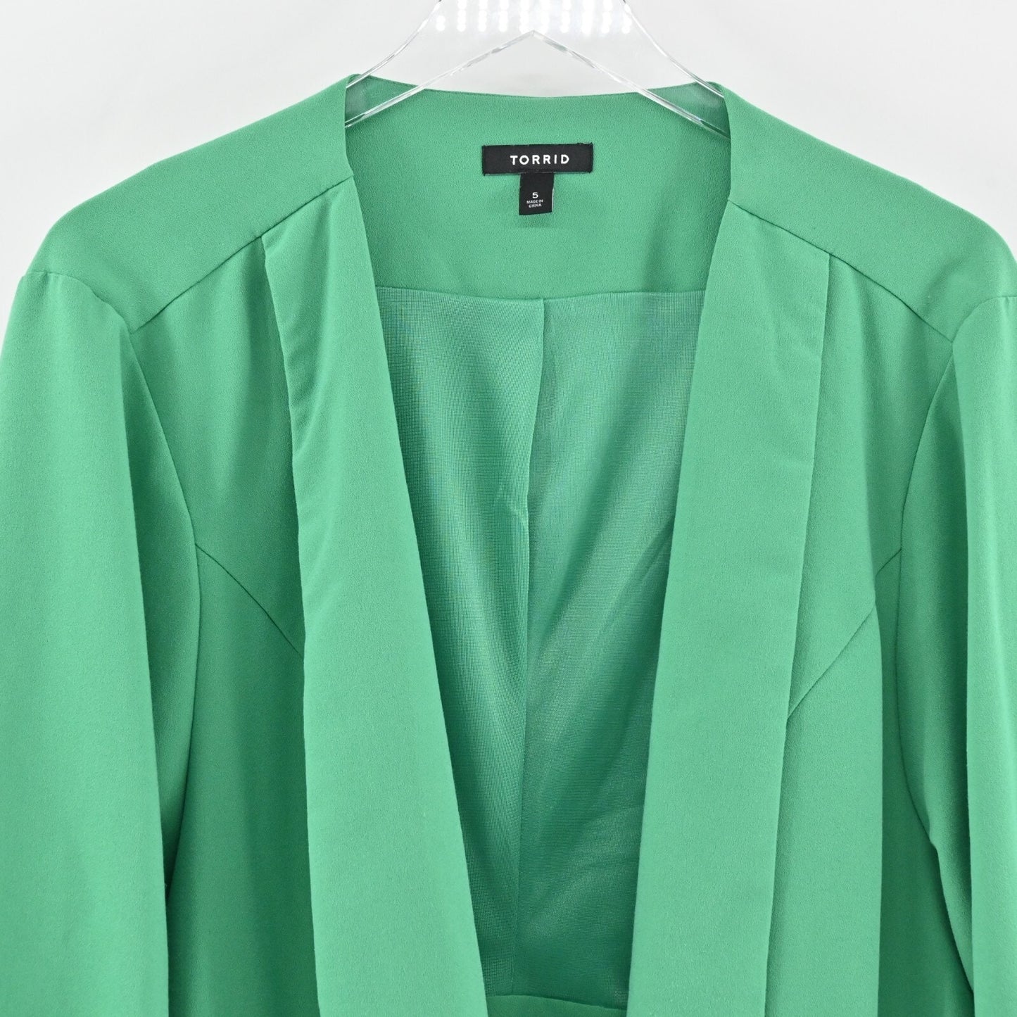TORRID Blazer Womens Size 5 Green Ruched 3/4 Sleeve Open Front Jacket Career