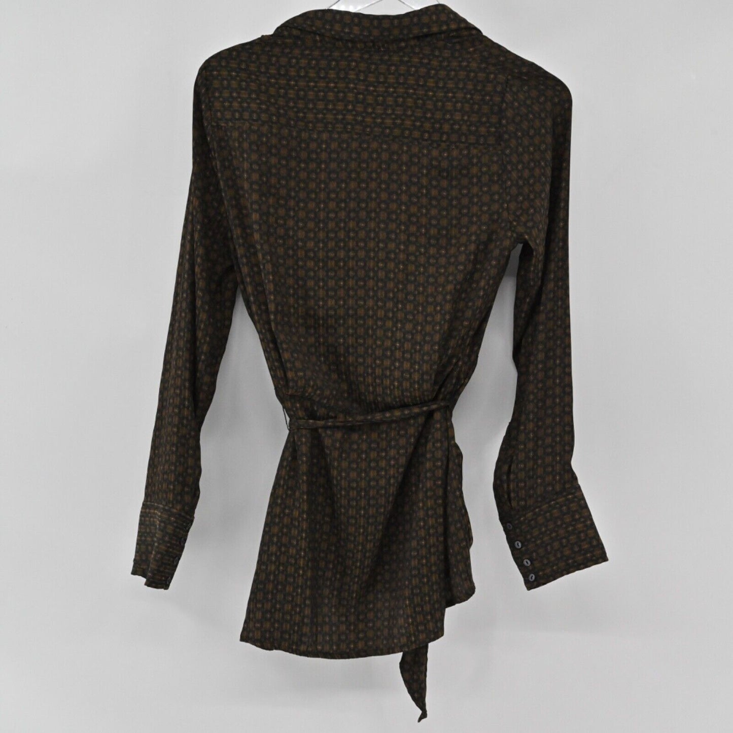 FREE PEOPLE Top Womens Sz S Black Twilight Combo Print Long Sleeve Arlo Tie Wrap
