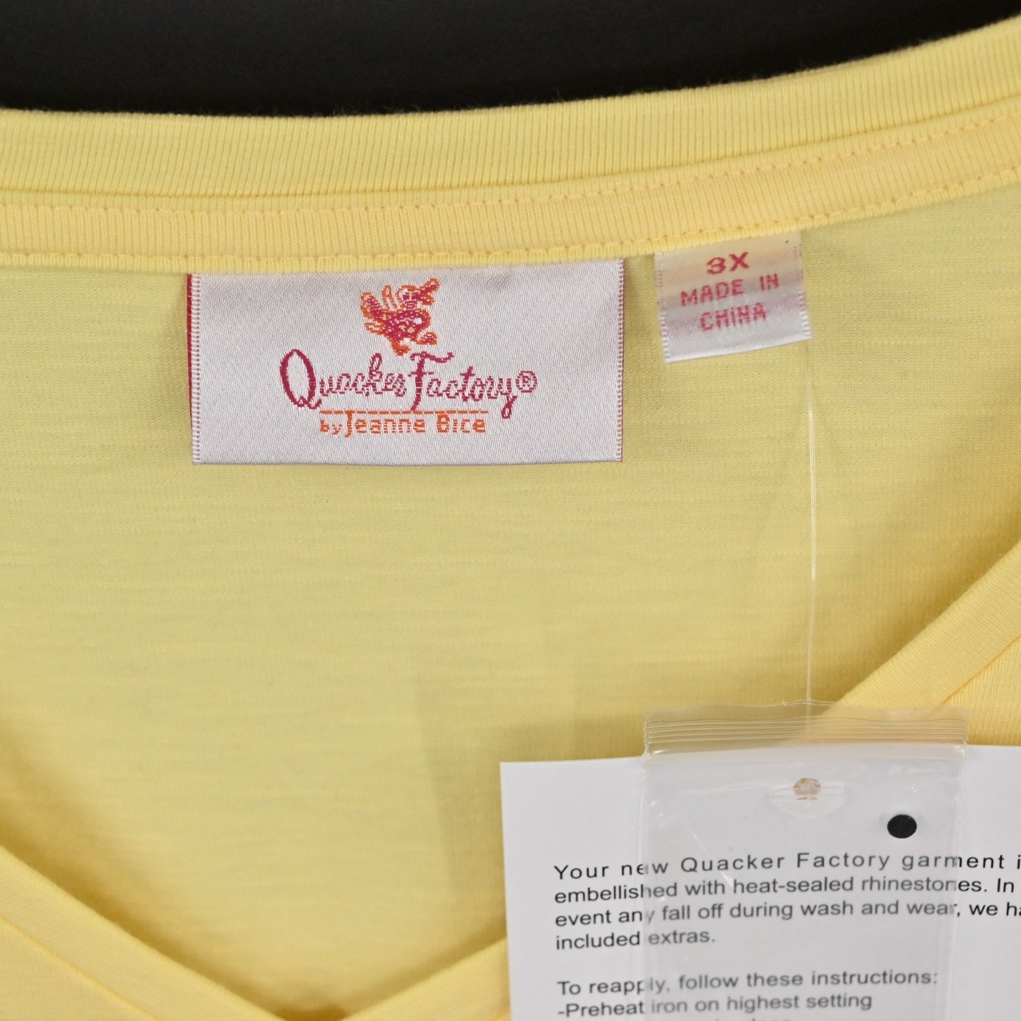 Quacker Factory Womens VNeck Yellow Pink Butterfly Top Sz 3X Rhinestone Tee NEW