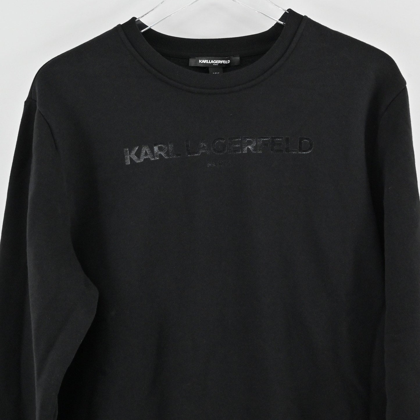 Karl Lagerfeld Mens Slim Fit Tonal Logo Sweatshirt Size L Black Crewneck Grunge