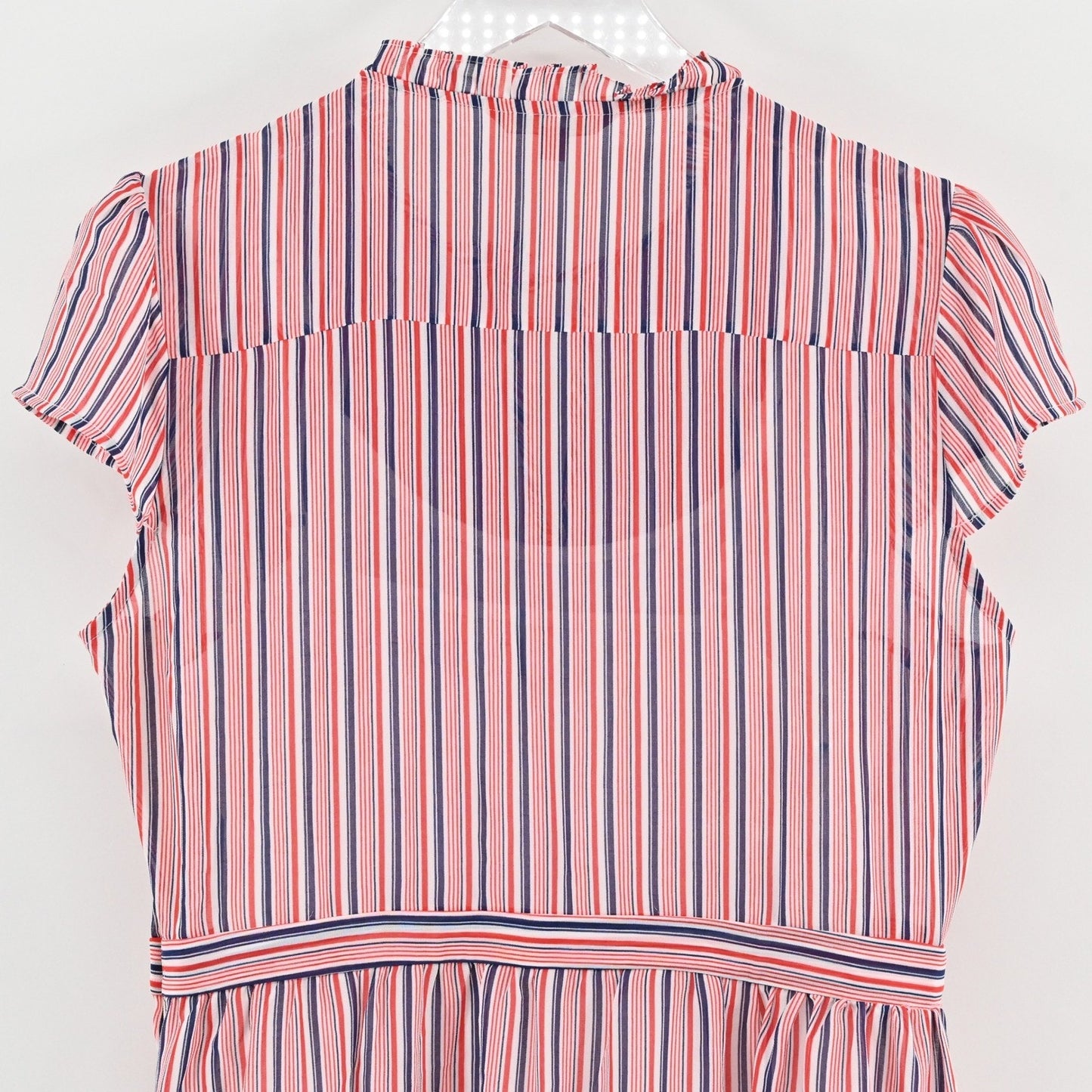 Modcloth Striped Button Front Midi Dress Size L Ruffle Nautical Retro Red Blue