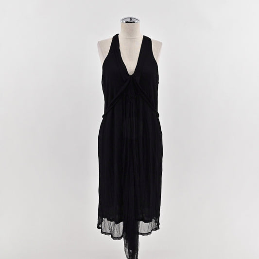 Sharon Wauchob Silk Midi Dress Size 42 Whimsigoth Asymmetrical Black Sleeveless