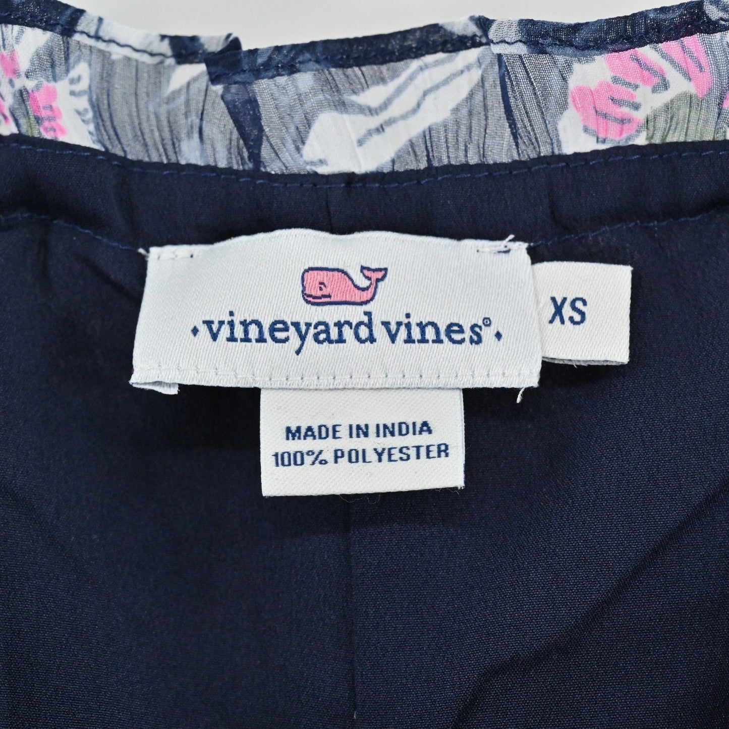 Vineyard Vines Chiffon Floral Dress Size XS Romantic Navy Pink Ruffle Brunch