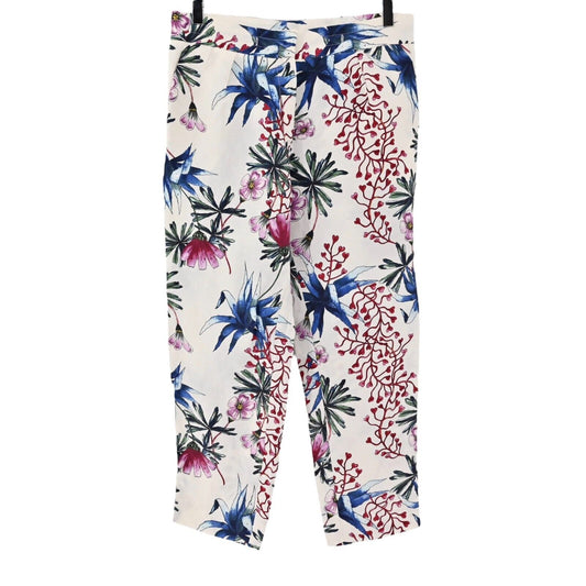 MAJE Pants Womens Sz S Paolo Floral Print Straight Leg Silk Linen Tropical FLAW