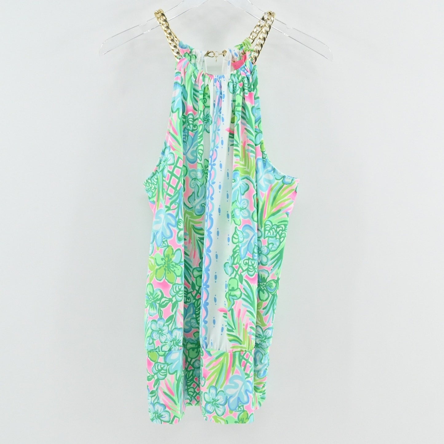 Lilly Pulitzer Bowen Top Size XL Coconut Row Engineered Knit Halter Chain Strap