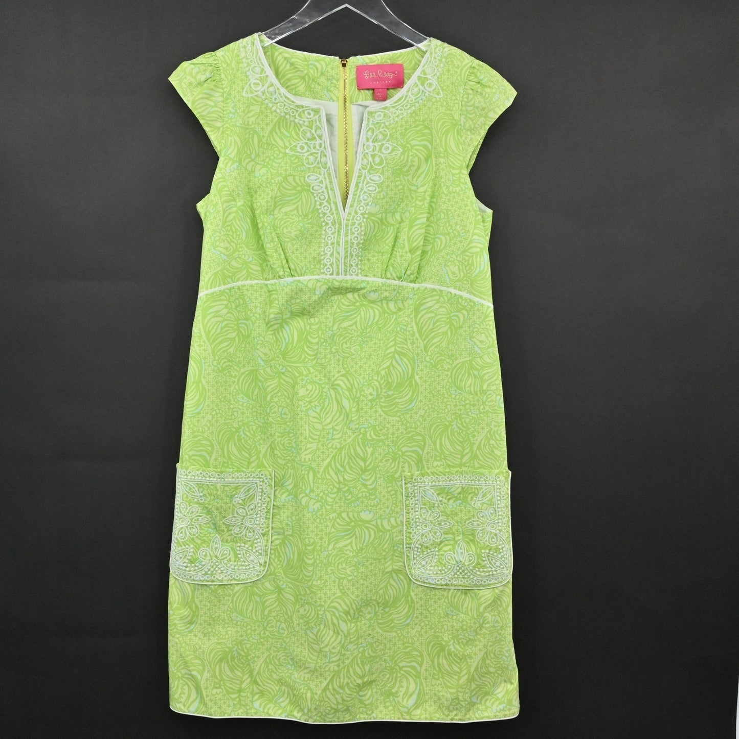 Lilly Pulitzer Jubilee Tori Poplin Shift Dress Size 8 Green Caged Tiger Cotton