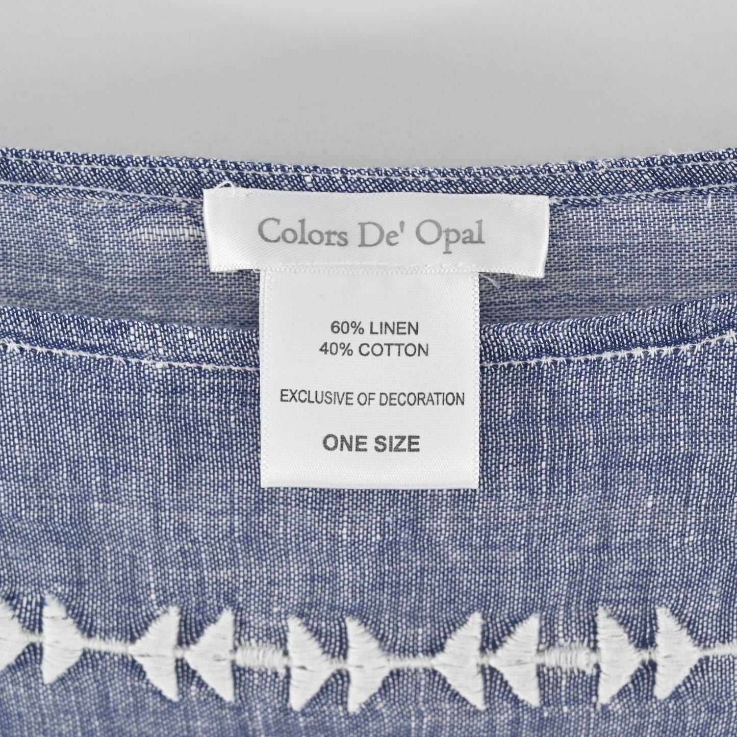 Colors De Opal Womens Linen Tunic OS Chambray White Embroidered Tassel Cover Up