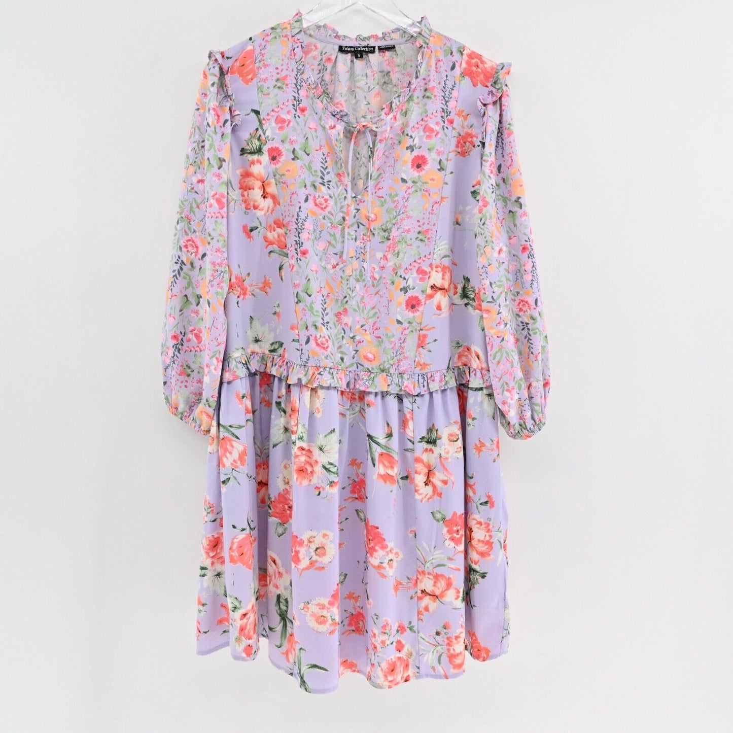 TOLANI Collection Dress Sz S Lavender Floral Balloon Sleeve Ruffle Peasant Bloom