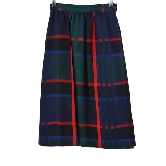 Vtg PROPHECY Skirt Womens Size 6 Plaid Wool Midi ALine Dark Green Red Blue Black
