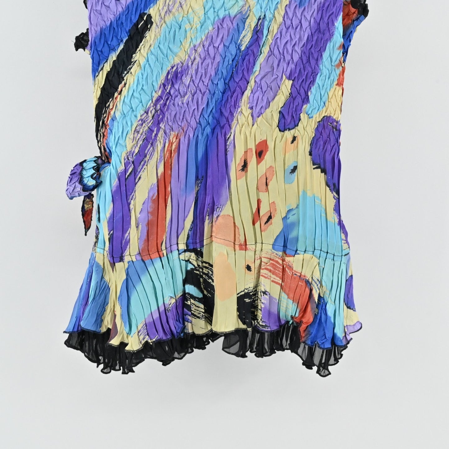 Alberto Makali Womens Colorful Pleated Top Size L Side Tie Textured Art to Wear