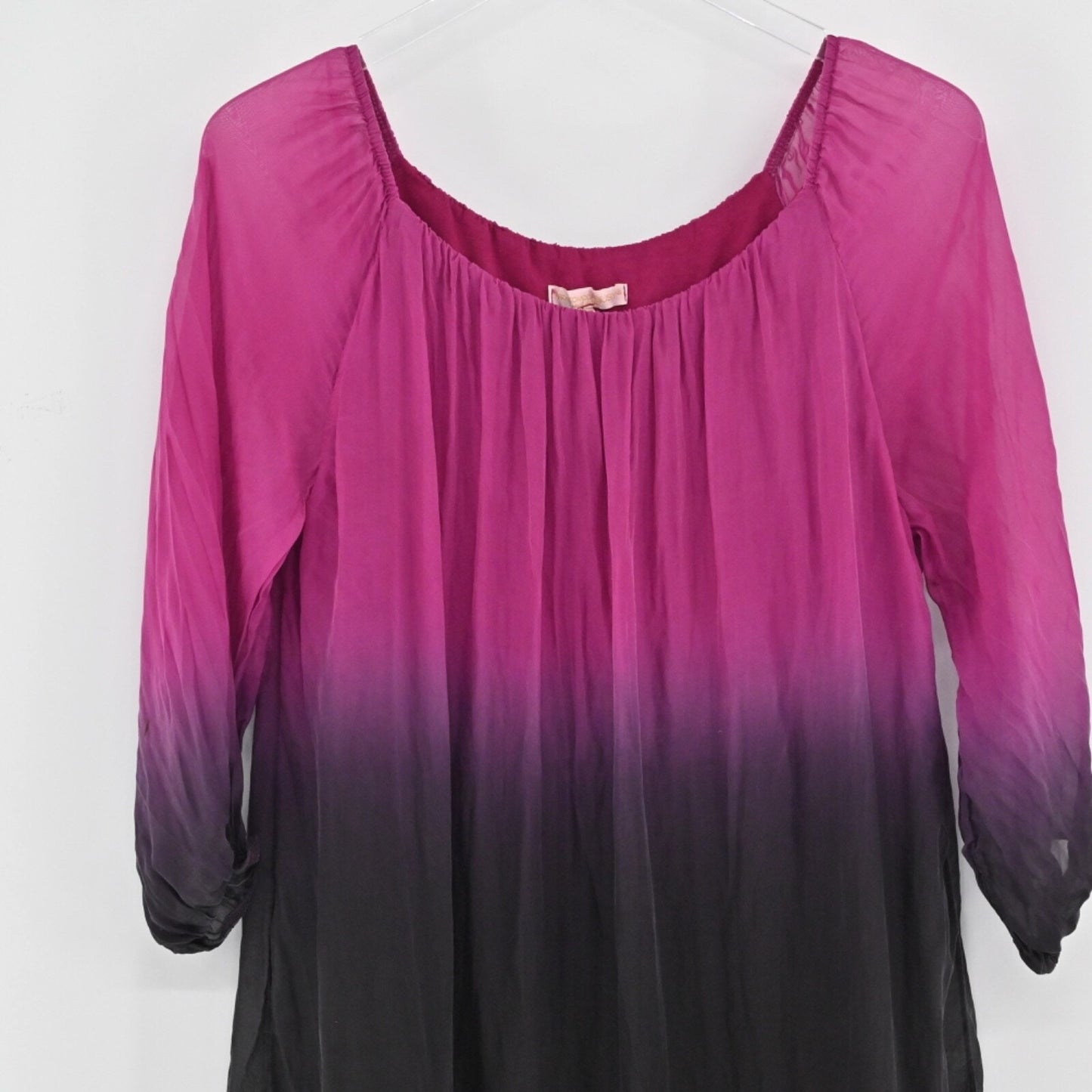 PRONTOMODA GIUSY Womens Silk Ombre Dress Size M Pleated Shift Pink Dip Tie Dye