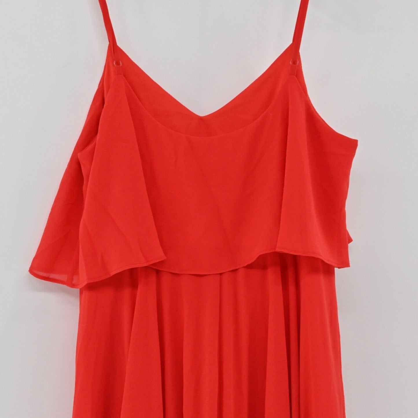 LULUS Dress Womens Size M Red Ruffle VNeck Spaghetti Strap Love Runs High Maxi