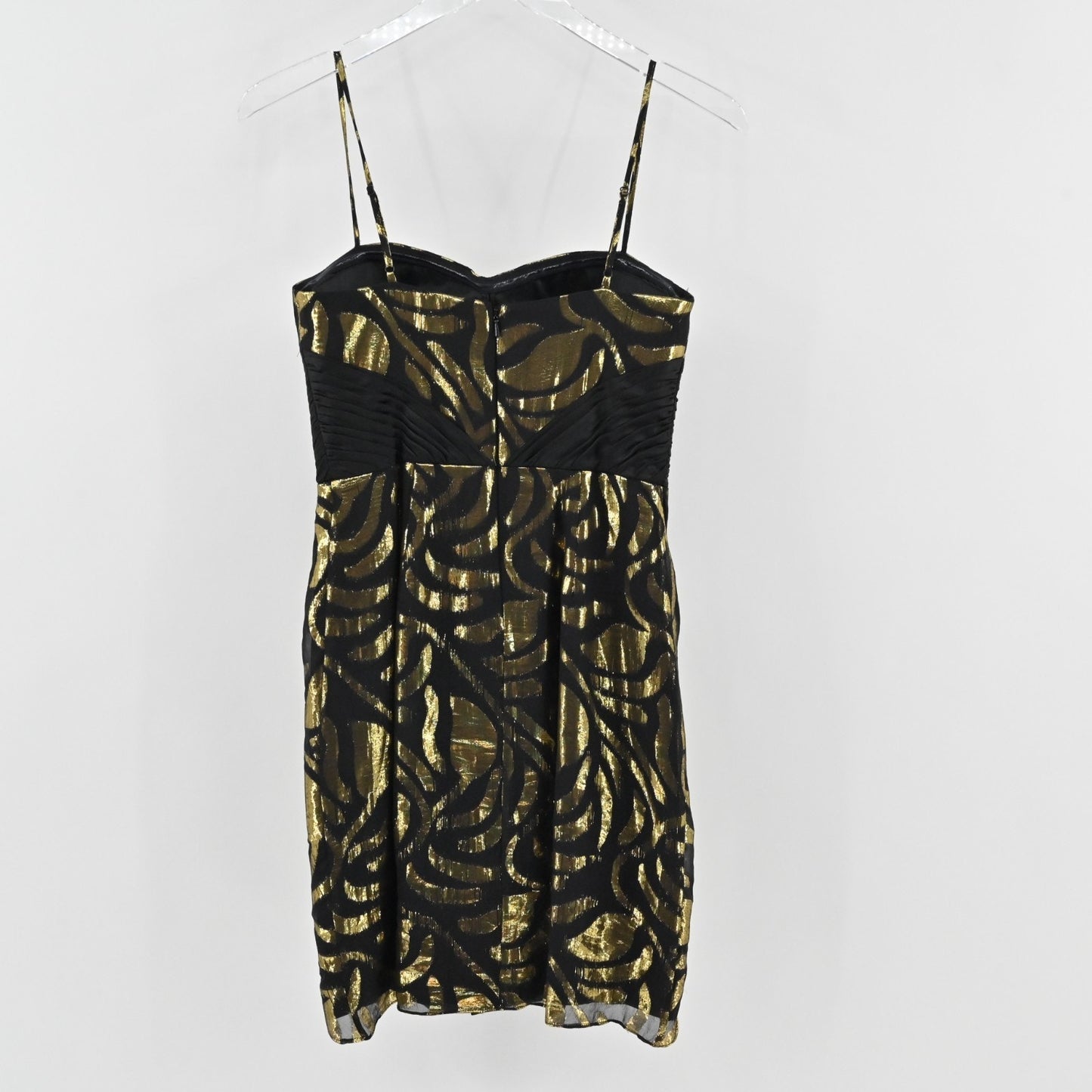Vtg Y2k Aidan Mattox Silk Metallic Dress Size 2 Gold Black Print Mini Sleeveless